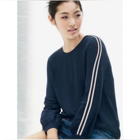 J. Crew Tops - J. Crew Navy Blue Double Stripe Crepe Top/ Size 8